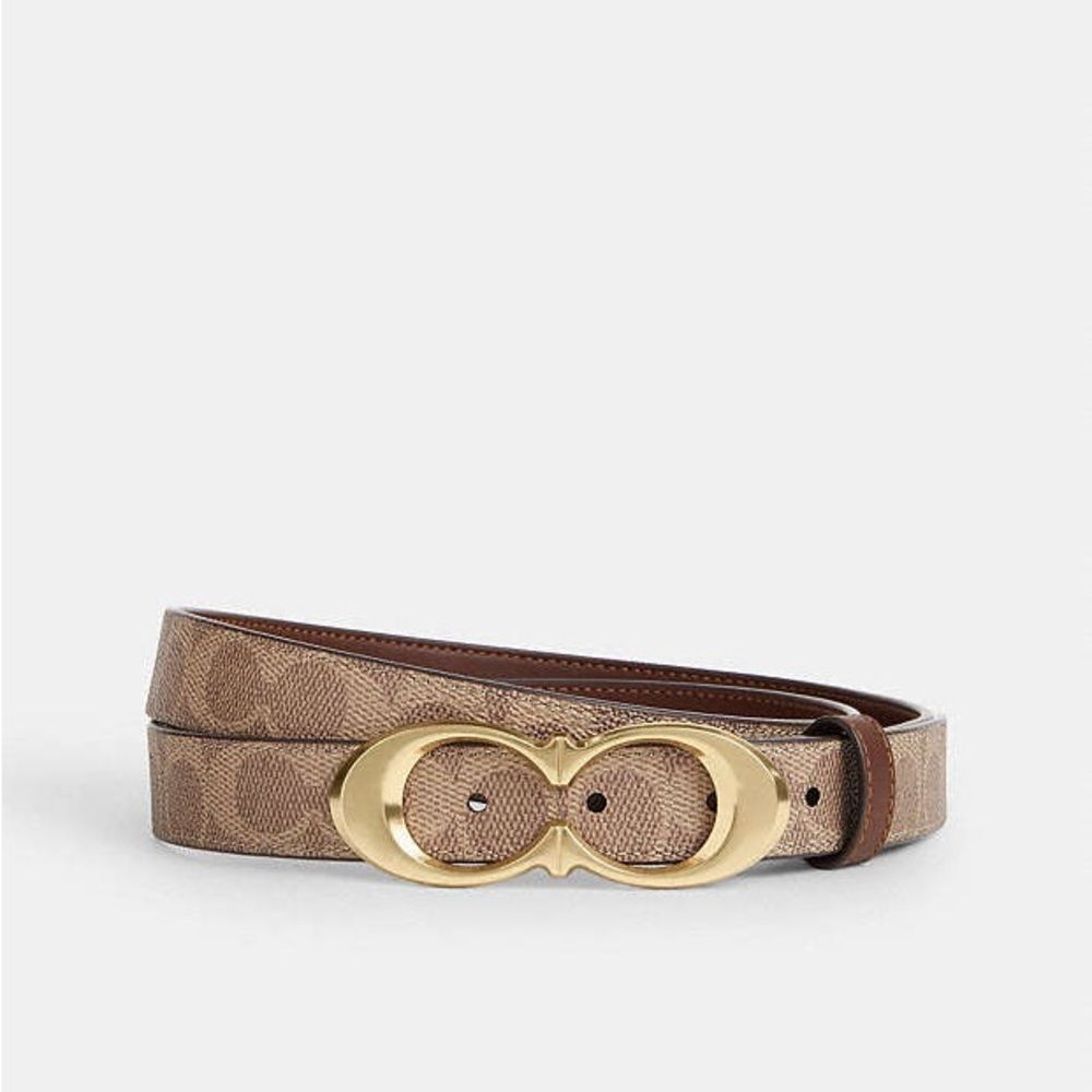 Coach Signature Canvas Belt in Tan with Gold Double O Buckle